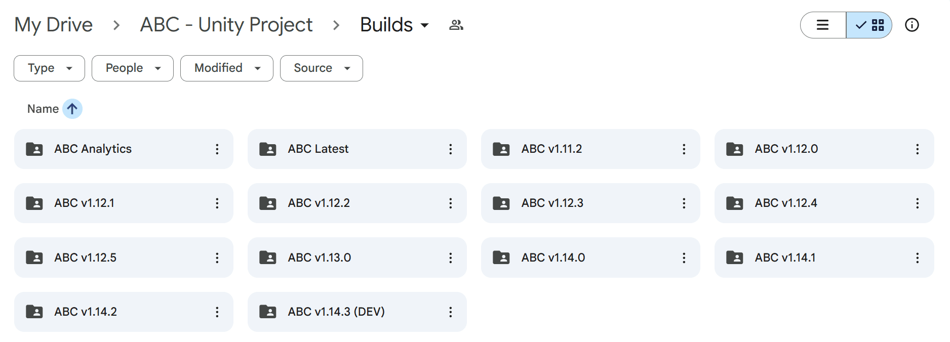 Build folder showing versioned Always Be Closing releases