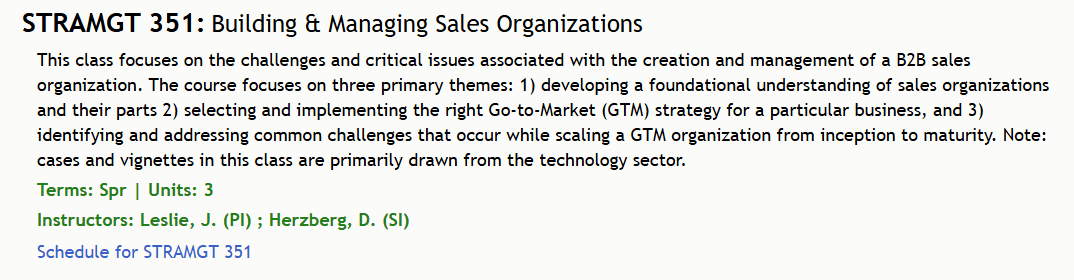 STRAMGT 351: Building & Managing Sales Organizations — course listing